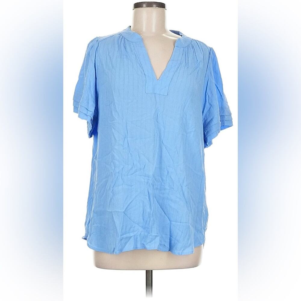 NWT Women's Blue WELL WORN Light Weight Flutter Sleeve Blouse L